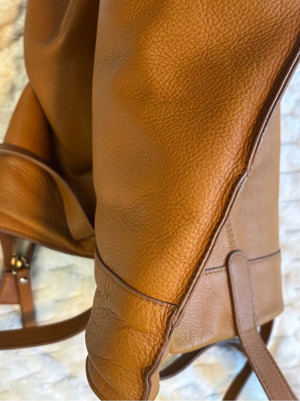 Stella & Max Tan Pebbled Leather Tote Bag Gold Hardware Structured Shoulder Bag